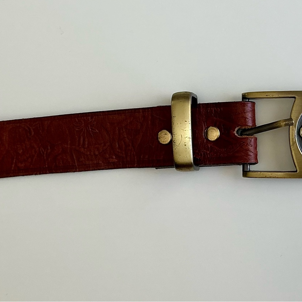 Australia Brown Embossed 100 Leather Solid brass Buckle 42 105 Western Statement - Picture 11 of 11